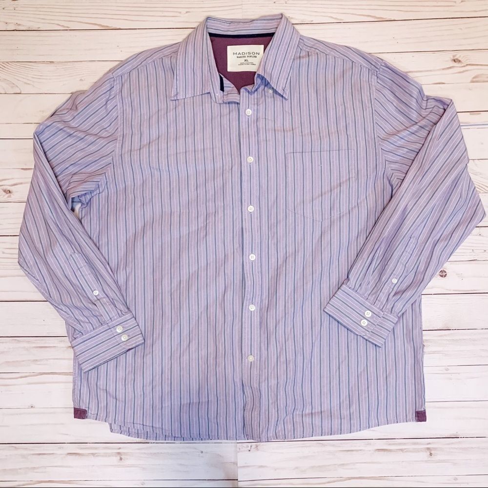 Mens Madison Lavender Striped Button Down XL